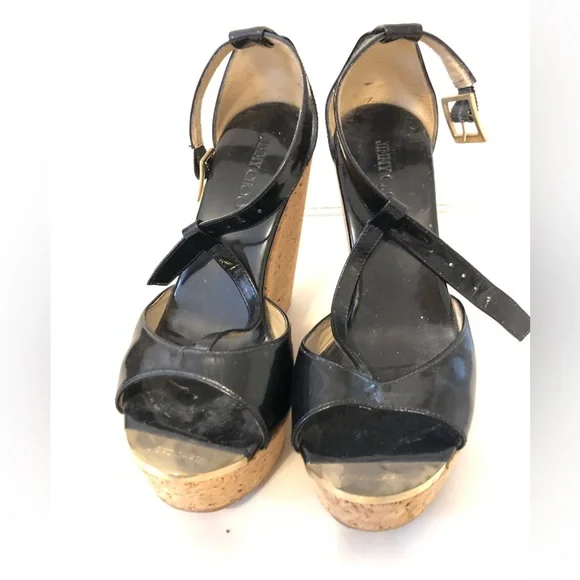 Jimmy choo black patent leather platform wedge shoes size 36.5 - Picture 2 of 5